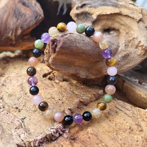 Immune System Bracelet Tourmaline Tiger Eye Amethyst Rose Quartz Sunstone Jade Citrine Power Hope Protection 6 mm Beads Confidence Mindfulness