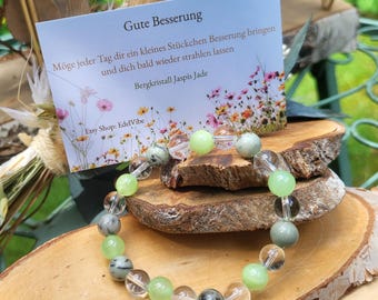 Beterschapsarmband Jade Bergkristal Jaspis 8 mm Kralen Herstel Gezondheidsarmband Geluksbrenger