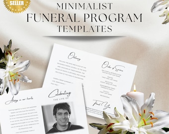 Plantilla de programa funerario minimalista: Memorial editable en Canva (descarga digital)