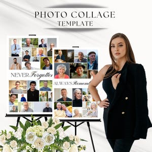 Modello di cartello per collage di foto funebri: Celebrazione della memoria della vita (Canva modificabile, download digitale)