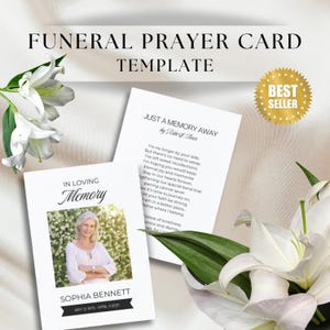 Memorial Prayer Card Template, Funeral Remembrance Card, Printable Prayer Card for Funerals, Instant Download, Templett