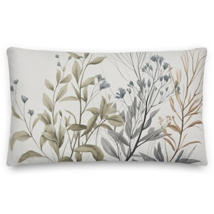 Cojín Lumbar Botánico con Relleno, Flores Silvestres Neutras, Decoración Elegante Natural