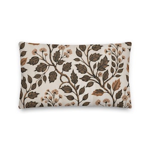 Vintage Botanical Lumbar Pillow, Boho Floral Accent Cushion, Cottagecore Nature Decor