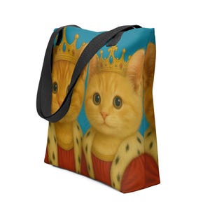 Royal Cats Tote Bag, Cat Art Handbag, Funny Canvas Tote, Vintage Style, Cat Lover Gift, Pet Portrait Bag.