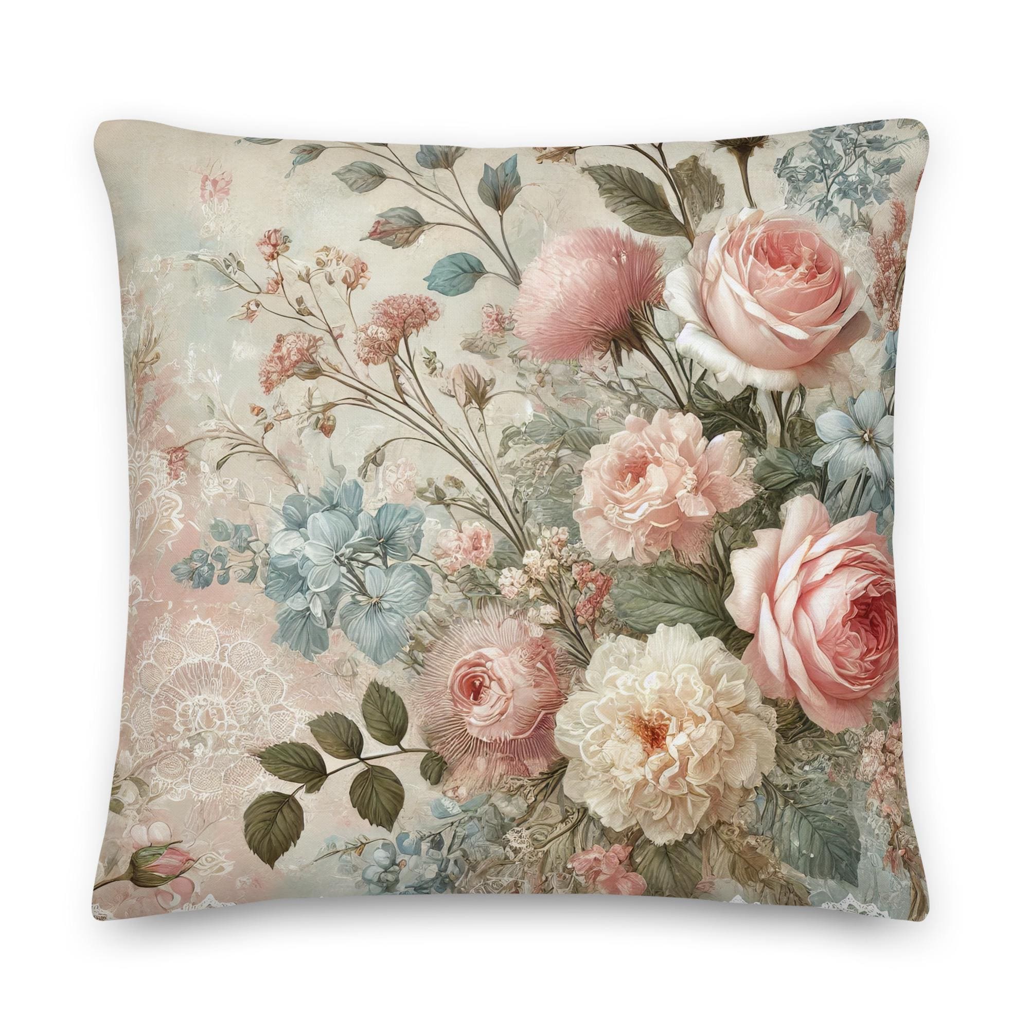 Housse D'oreiller Vintage Au Point D'aiguille – Roses, Lapin Pâques – 100% Laine