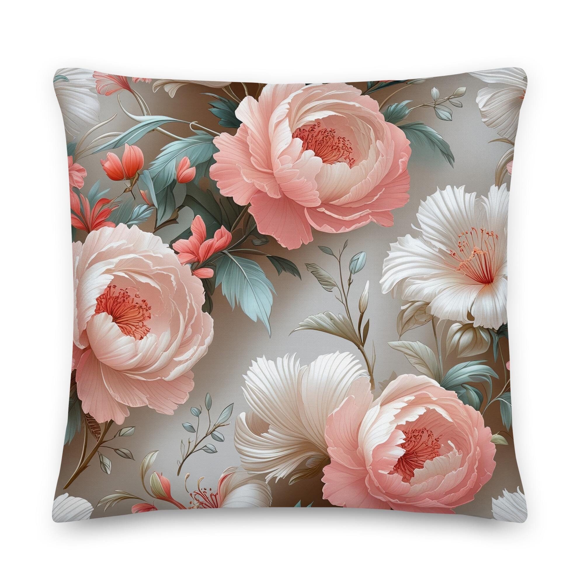Sophisticated Floral Pillow with Palatial Inspiration and Timeless Style. Digital Print.