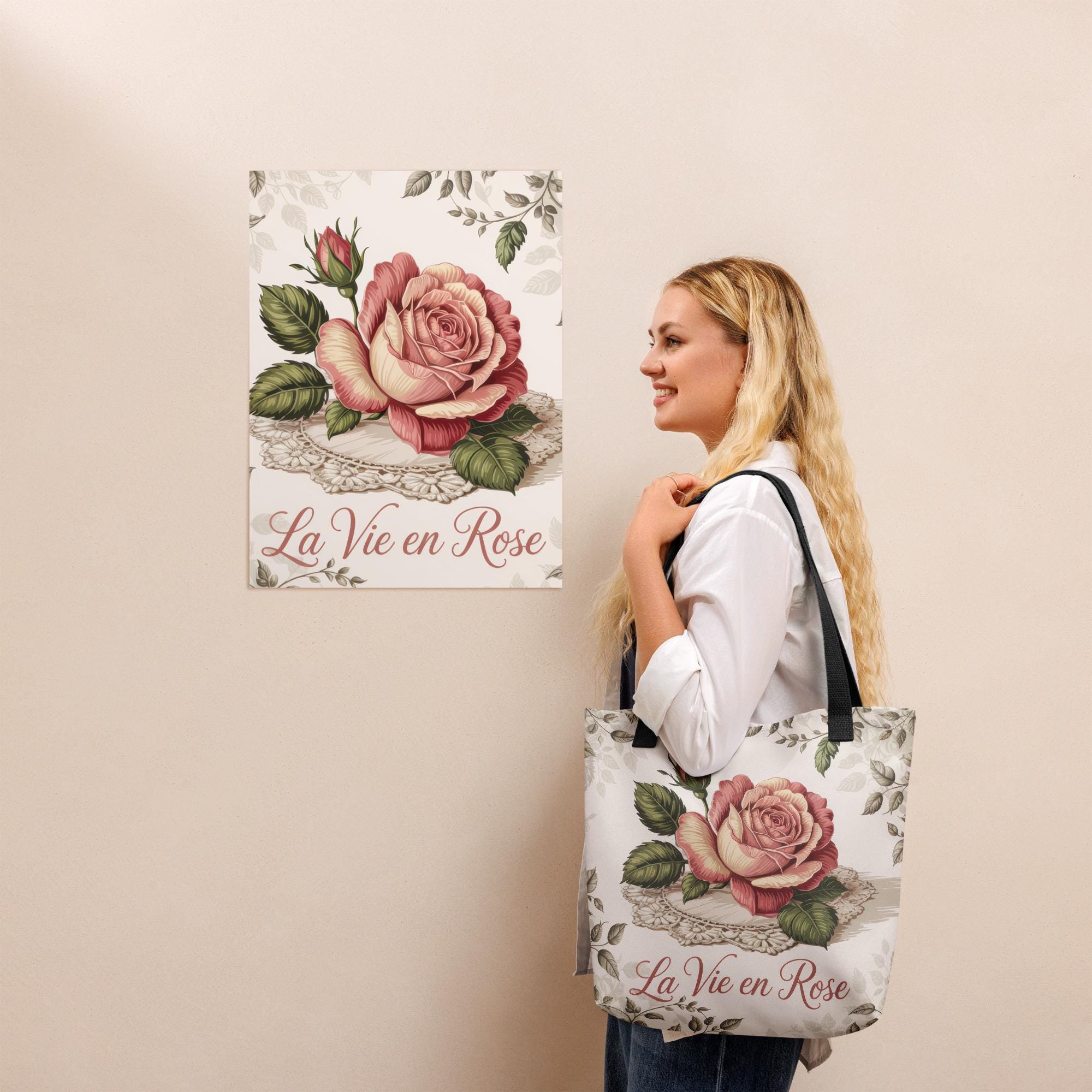 La Vie En Rose Tote Bag – Vintage Shabby Chic Floral Design - Etsy