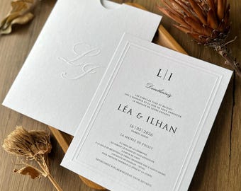 Elegant Wedding Invitation Set: Embossed Envelope, Black Print Card
