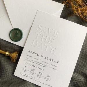 Elegant White Wedding Invitation, Personalized Wedding Invitation, Modern Wedding Invitation, Embossed Wedding Invitation, Wedding Keepsake