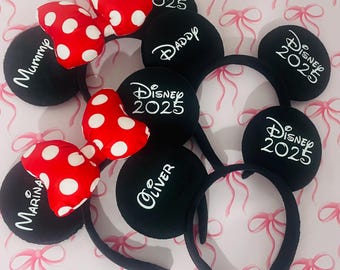 Personalised Family Disney Ears Set | Custom Name/ Year | Matching Mickey & Minnie Headbands | Trip Reveal Gift