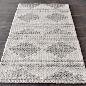 Rectangular Handmade Ivory Grey  Wool Look Hand Woven Dhurrie High Quality Modern Décor Inspired Rug Runner Customizable In Any Color Size