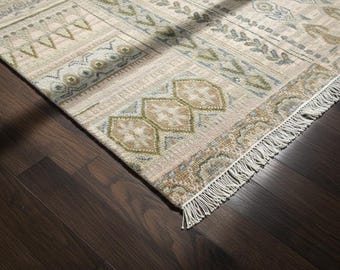 Hand Knotted Wool Area Rug – Vintage Persian Style, Beige Sage
