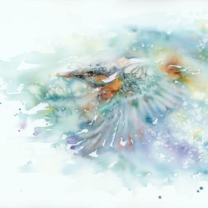 kingfisher bird &quot;Flight on the river&quot;Watercolor Giclée limited edition print, wall decoration, gift, bird lovers gift