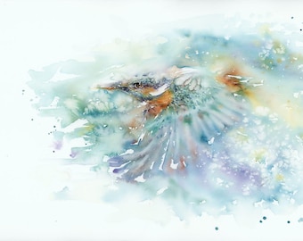 Kingfisher Bird Giclée Print, Limited Edition Watercolor Art