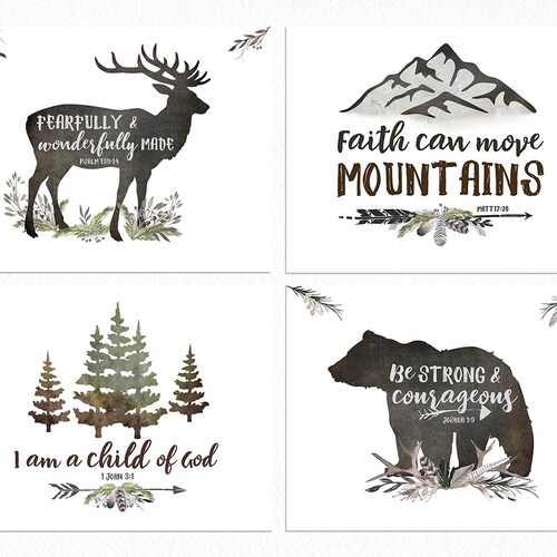 Woodland Animal Nursery Bible Verse Wall Art Set of 3 Boys - Etsy