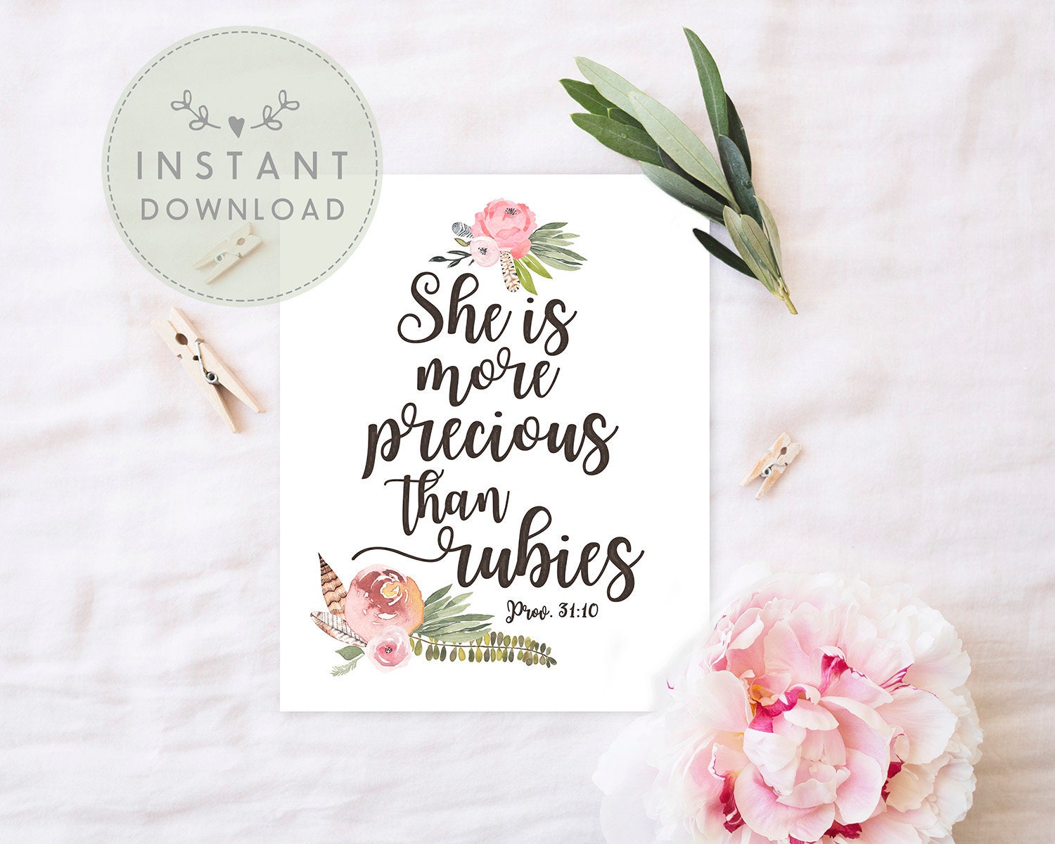 She Is More Precious Than Rubies PRINTABLE ART Bible Verse | Etsy