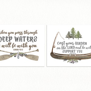 Set of TWO Camping Nursery Prints for Boys, Nursery Prints with Bible Verse, Forest Theme Nursery, Woodland Boys Room Prints, Rustic Art