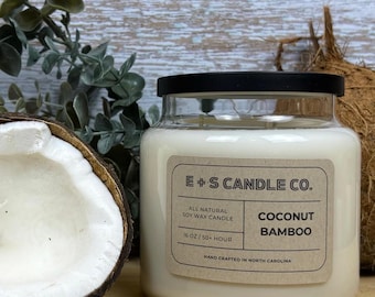 Vela de coco y bambú / Vela de 3 mechas de 425 g / Vela tropical fresca / Aroma verde limpio / Fragancia de lujo para el hogar / Vela de verano