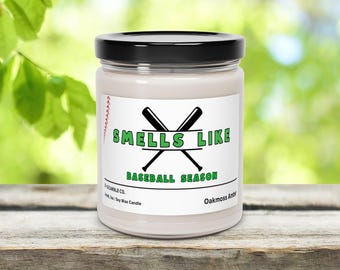 Baseball Season Candle, Oakmoss Amber Scent - Gift for Him