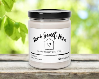 Home Sweet Home Candle: New Homeowner Gift, Soy Wax, White Eucalyptus