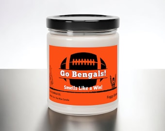 Bengals Football Candle: 7oz Soy Wax, Game Day Gift