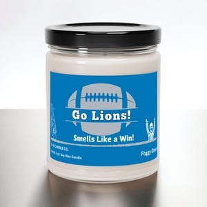 Go Lions Football Candle  / 7oz Soy Wax Candle / Smells Like a Lions Win Candle / Gift for Lions Fan / Detroit Lion Candle Gift for Him