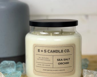 Vela de sal marina y fresia / Vela de 3 mechas de 425 g / Vela costera / Aroma floral fresco / Vela para casa de playa / Fragancia de lujo para el hogar