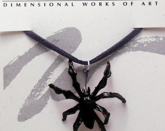 Black Spider Necklace with Purple Cord