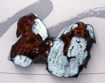 Brown and White Shih Tzu Enameled Dog Pin