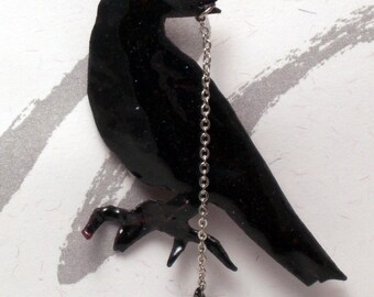 Black Crow with Star Enameled Pin