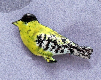 Goldfinch Enameled Bird Pin