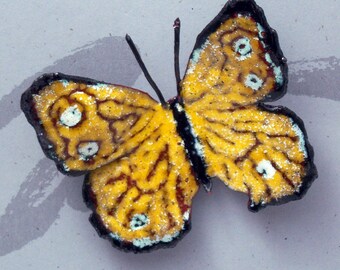 Yellow and White Butterfly Enameled Critter Pin