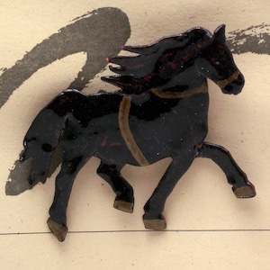 Black Horse with Gold Harness Enameled Critter Pin