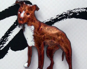 Brown and White Pit Bull Enameled Dog Pin