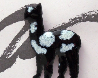 Black and White Alpaca Enameled Critter Pin