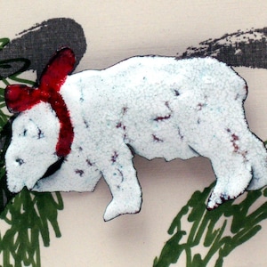 Polar Bear w/Red Ribbon Enameled Pin