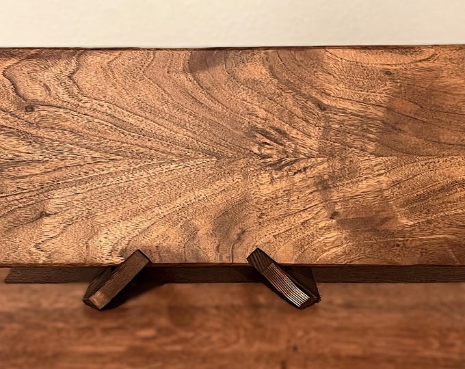 Featured listing image: Book-matched solid walnut "book matched" Charcuterie board with black iron handles