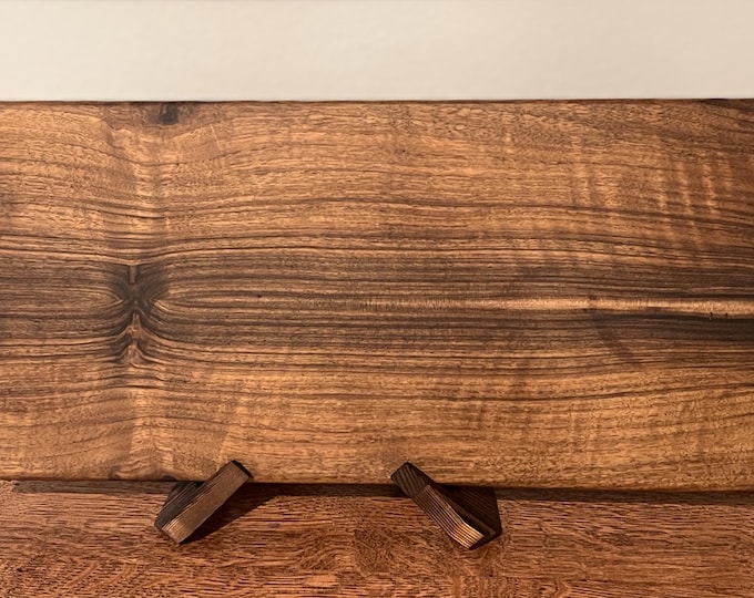 Featured listing image: Book-matched solid walnut Charcuterie board with black iron handles