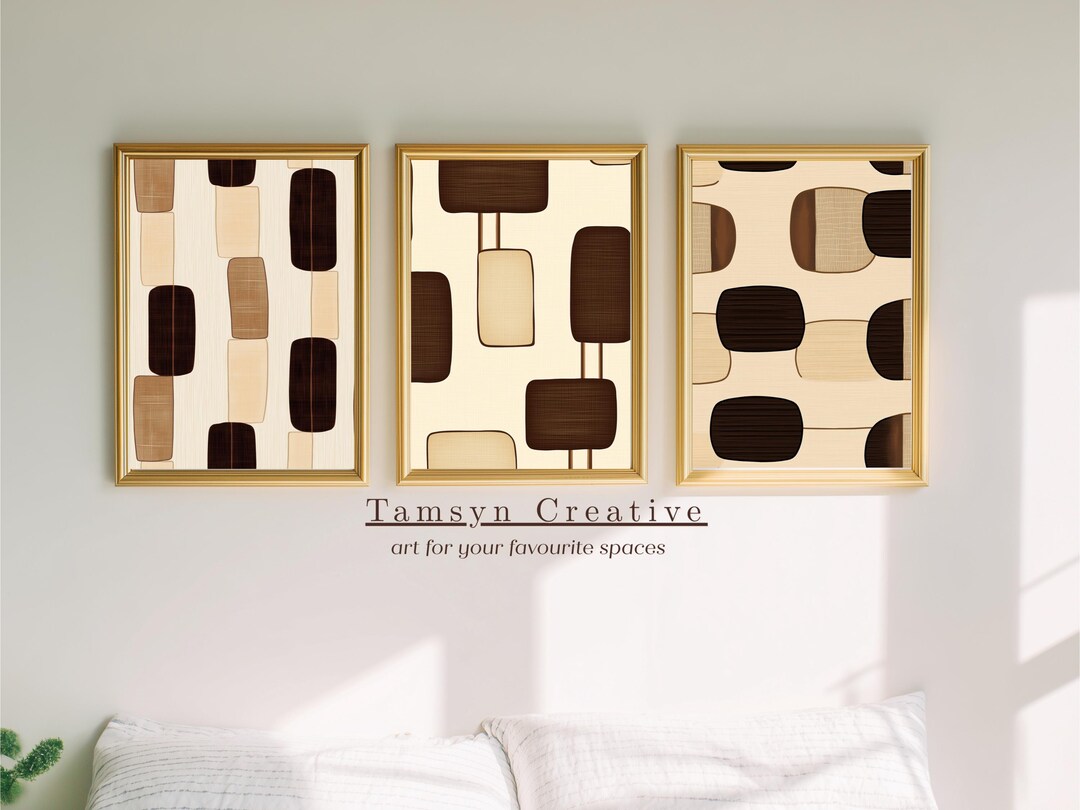 Mid Century Abstract Wall Art Set, Set of 3 Neutral Retro Prints, Earth ...