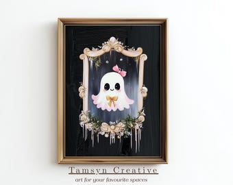 Kawaii Pastel Goth Ghost Wall Art, Romantic Halloween Print, Ghostcore Portrait Decor, Digital Printable Download Art | ROH-007