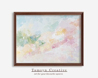 Soft Pastel Abstract Landscape Oil Painting Print, Dreamy Watercolor Nature Wall Art, Printable Digital Art Print | TAM-LAN-018