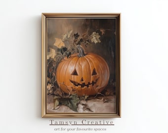Halloween Pumpkin Wall Art, Jack O Lantern Print, Fall Rustic Halloween Decor, Digital Printable Download Art |JRL-001