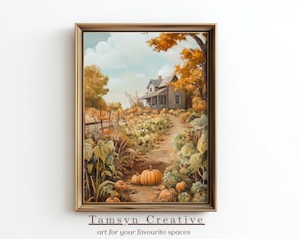 Rustieke boerderij herfstprint, pompoenpad herfst Cottagecore kunst aan de muur, digitale afdrukbare download Art Print | FFPA-003