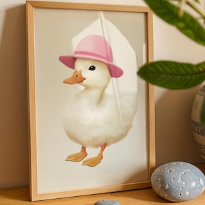 Silly Goose Wall Art Cute Goose Poster Pale Pink Girl Nursery Decor Goose Printable Pink Girls Room Print Goose with Flower Hat Illustration