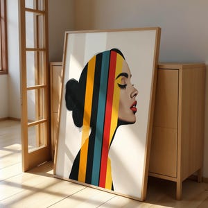 Contemporary Striped Wall Art, Abstract Woman Decor, Colorful Art Print, Stripes Print, Minimalist Portrait Illustration, Eclectic Fine Art