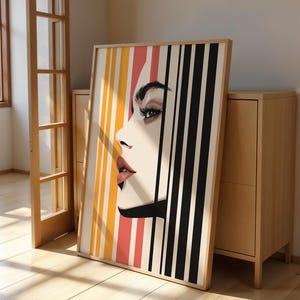 Contemporary Striped Wall Art, Abstract Woman Decor, Colorful Art Print, Stripes Print, Minimalist Portrait Illustration, Eclectic Fine Art