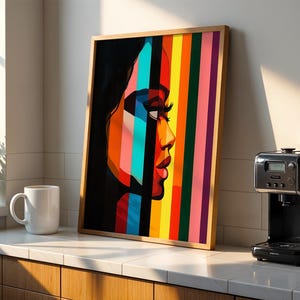 Contemporary Striped Wall Art, Abstract Woman Decor, Colorful Art Print, Stripes Print, Minimalist Portrait Illustration, Eclectic Fine Art