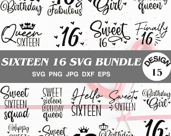 Sweet 16 SVG-Bundle: Geburtstags-Designs (Digitaler Download)