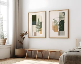 Abstract Fern Print Set: Warm Neutral Modern Wall Art (Digital Download)