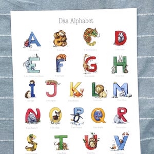 ABC-Poster mit kunterbuntem Tieralphabet | A4 oder A3 | Lesen lernen | hochwertiger Kunstdruck | Alphabet-Poster | Lesenlern-Poster Aquarell